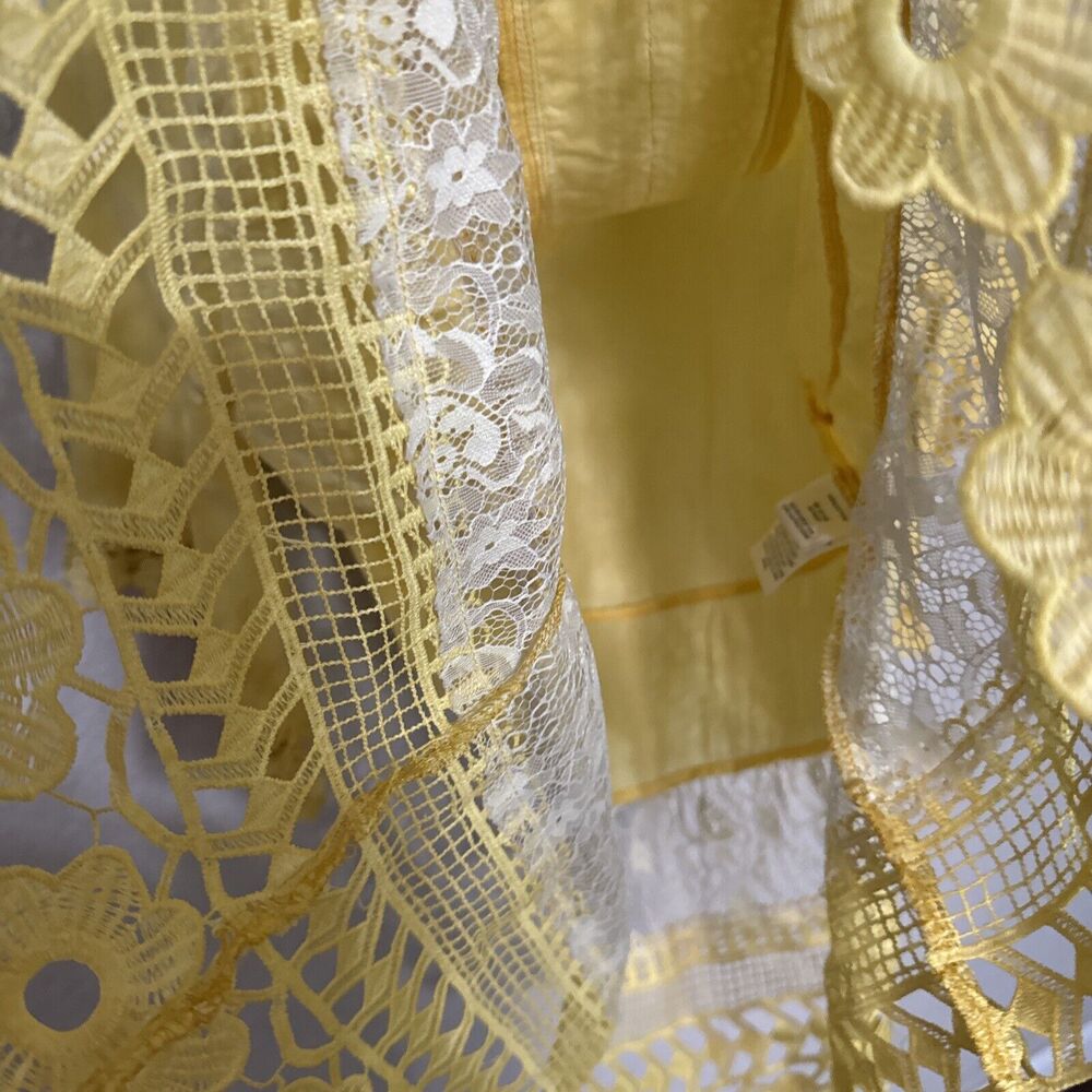 V-Neck Tunic Blouse Yellow Embroidered Crochet Trim Size L Indigo Thread Co. - Picture 7 of 12
